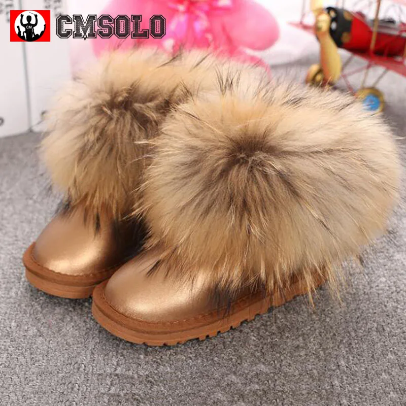 

CMSOLO Ankle Boot Winter Children Brand Snow Boot Baby Girl Real Fox Hair Toddler Boy Genuine Leather Kid Warm Female Shoes 2018