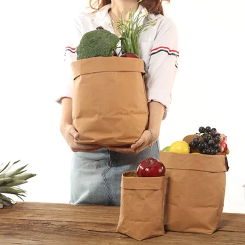 

Washable Kraft Paper Storage Bag Plant Pot Cover Universal Paper Bag Creative Flower Pot Bag Children Room Sundries Organizer