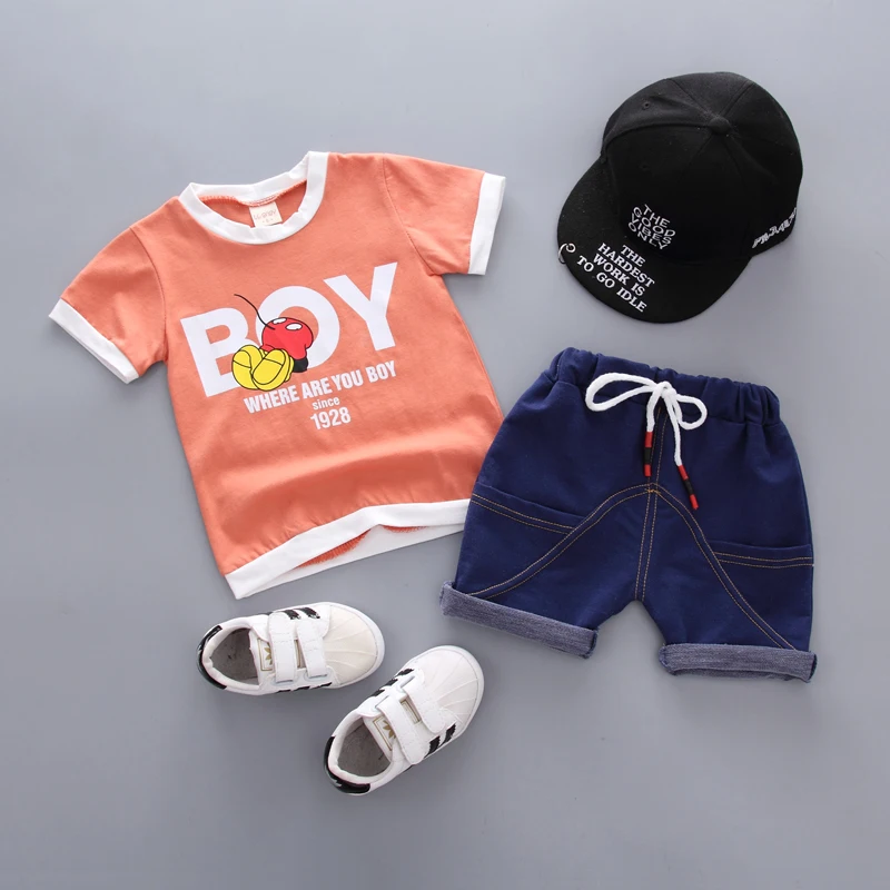 

0-4 Years Toddler Boys Clothing Sets Cotton 2pcs Lovely Cartoon Tshirt+Shorts Kids Suits 2018 New Summer Children Clothes Z213
