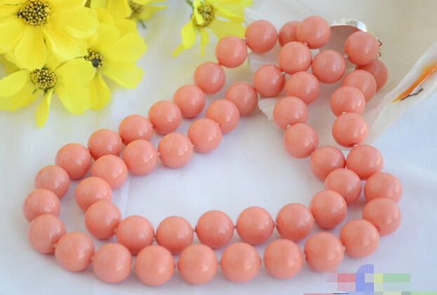 

Wholesale FREE SHIPPING >>> P4861 2row 16mm CORAL PINK ROUND SOUTH SEA SHELL PEARL NECKLACE