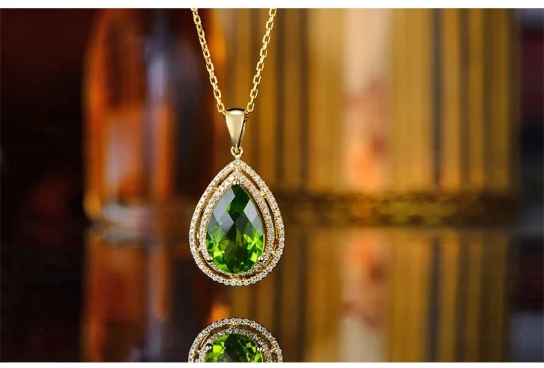 CaiMao 18KT/750 Yellow Gold 4.58 ct Natural IF peridot & 0.32 ct Full Cut Diamond Engagement Gemstone Pendant Jewelry