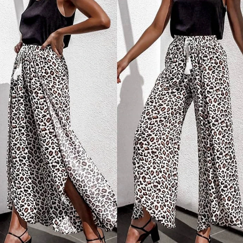 Женские брюки, женские брюки, пляжные, летние, длинные, модные, вечерние, свободные, леопардовые, широкие