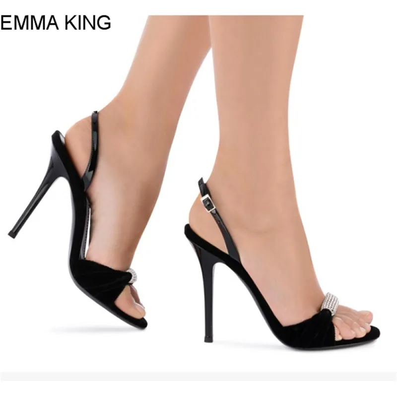 

EMMA KING Luxury Crystal Concise Women Sandals Round Toe Thin High Heels Soft Insole Fashion Ladies Shoes For Party 2018 New