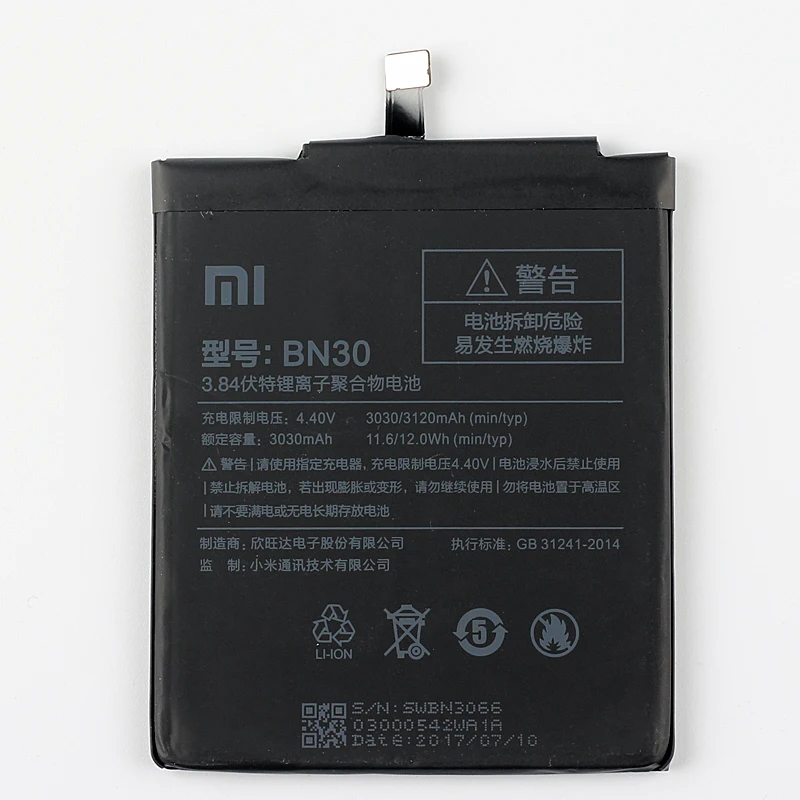 Xiao mi BN30 Аккумулятор для телефона с высокой емкостью для Xiaomi mi redrice Redmi 4A 3120 mAh
