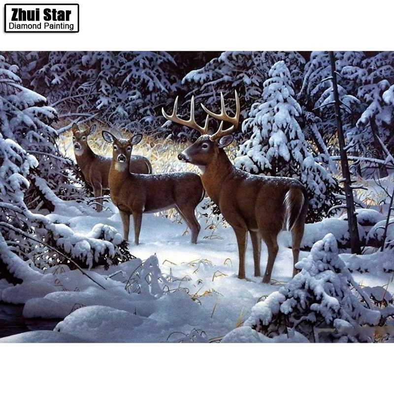 

5D DIY Diamond Embroidered Acupuncture Cross Stitch "Snow deer" Diamond Art Wall Photo Christmas Decorative Gift