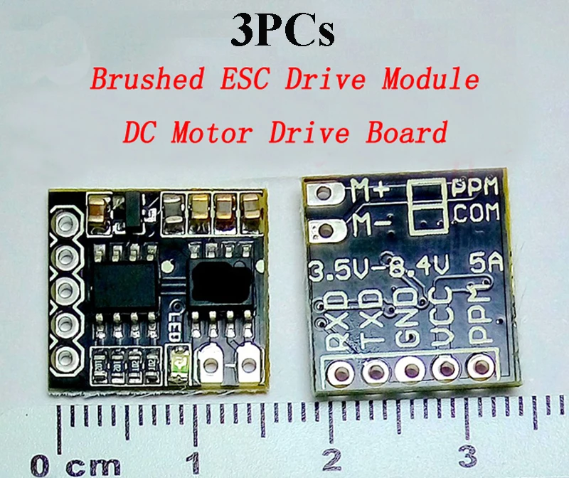

Mini 1-4S DC Brushed ESC Module PPM/COM Control 3.5V-18v Max 5A DC Motor Drive Board For RC Model Car/Boat/Airplane Drone DIY