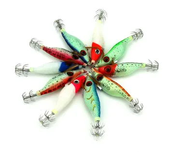 

Squid Jig 10cm 10g Fishing Lures Artificial Wooden Shrimp Lure Hooks Crawfish Baits Noctilucent Shrimp 3D Eyes On Sale Floating