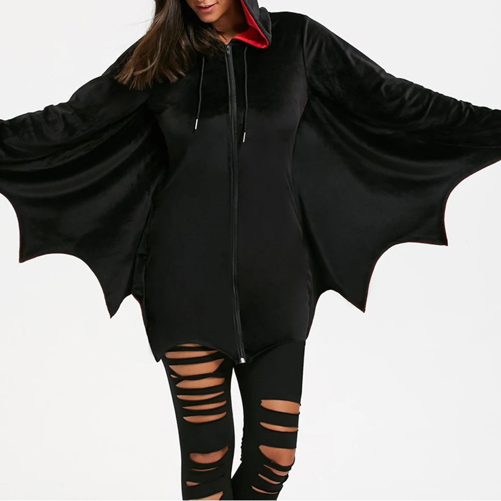 2019 Halloween Women Coat Bat Cosplay Costume Party Performance Half Long Cape Cloak Adult Autumn Jacket Hoodie Mujer | Женская одежда