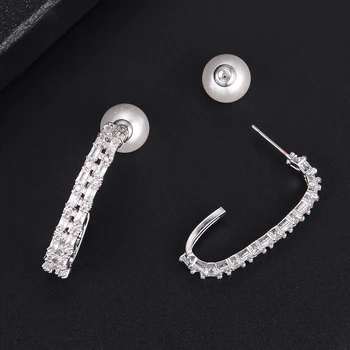 

Fashion High Quality Irregular Stick Pearl Back Up Cubic Zirconia Stud Earrings For Women Bridal Wedding Engagement Party Wear