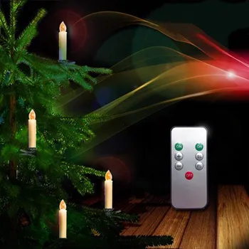 

Set of 10 Remote controlled LED taper Candle teaLight cordless Battery powered w/7 key controller&Clip f/Wedding Xmas-Warm white
