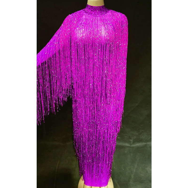 

Jazz Dance Costumes For Lady Bar Dj Club Dancers Perform Stage Fringe Tassels LongElastic Birthday Celebrate Tassel Dress DJ1033
