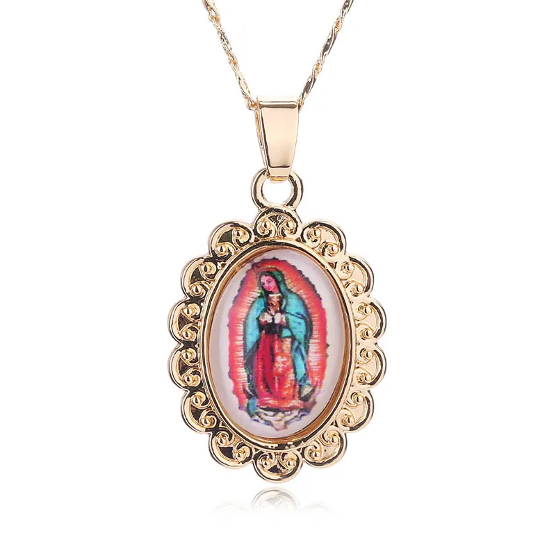 BTSETS ожерелья для верующих(с изображением Иисуса) золотого цвета модное ожерелье для женщин Мужская длинная цепочки в стиле бохо Эффектное свадебное Девы Мария подвески - Окраска металла: W1480