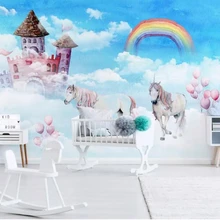 Beibehang настроить 3d обои Современная ручная роспись небо Радуга замок Единорог детская комната задний план стены 3d обои