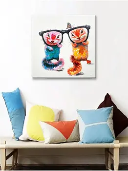 

Large Handpainted Modern Animal Oil Painting Canvas Cute kangaroo butterfly painting Wall Art Picture For Living Room wall Decor