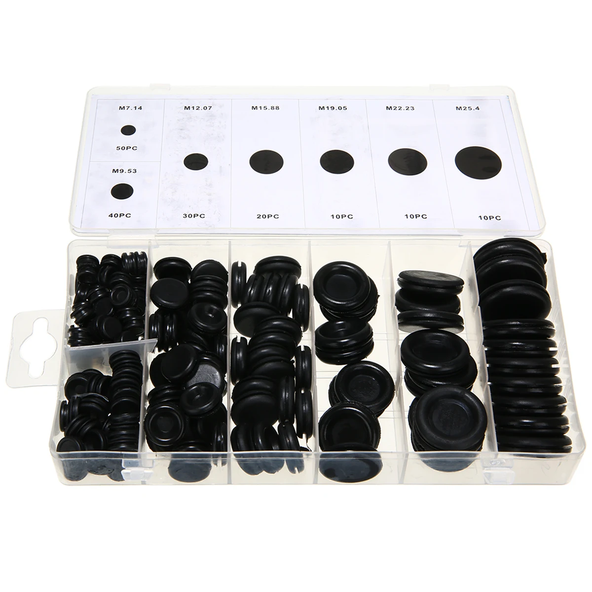 170pcs Black Closed Seal Ring Grommets Car Electrical Wiring Cable Gasket Kit Rubber Grommet Hole Plug Set with Plastic Box