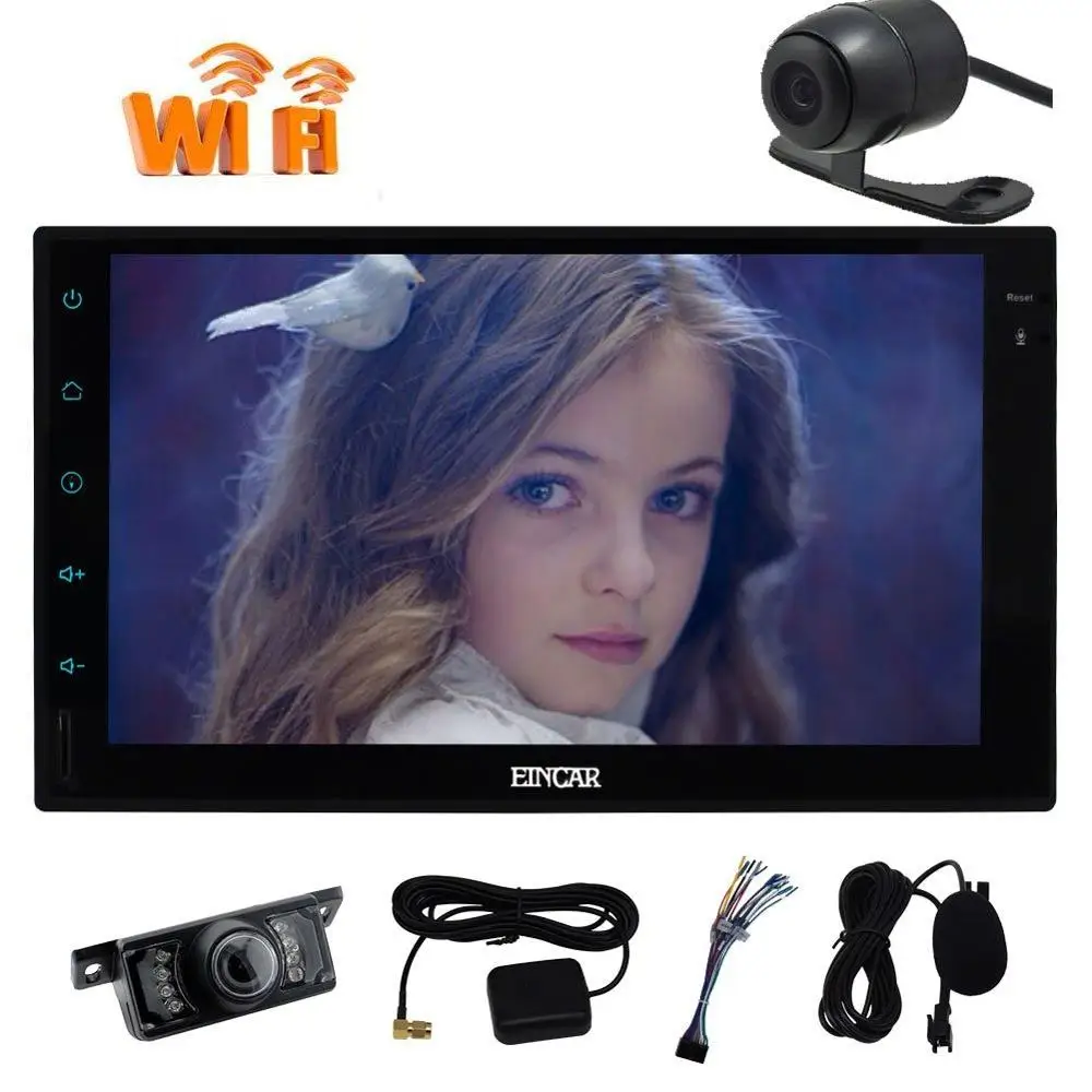 cheap Backup Front camera+Android 6.0 2Din Head Unit Car Stereo Radio Touch Screen Autoradio Stereo GPS Navigation Built in Wifi OBD2