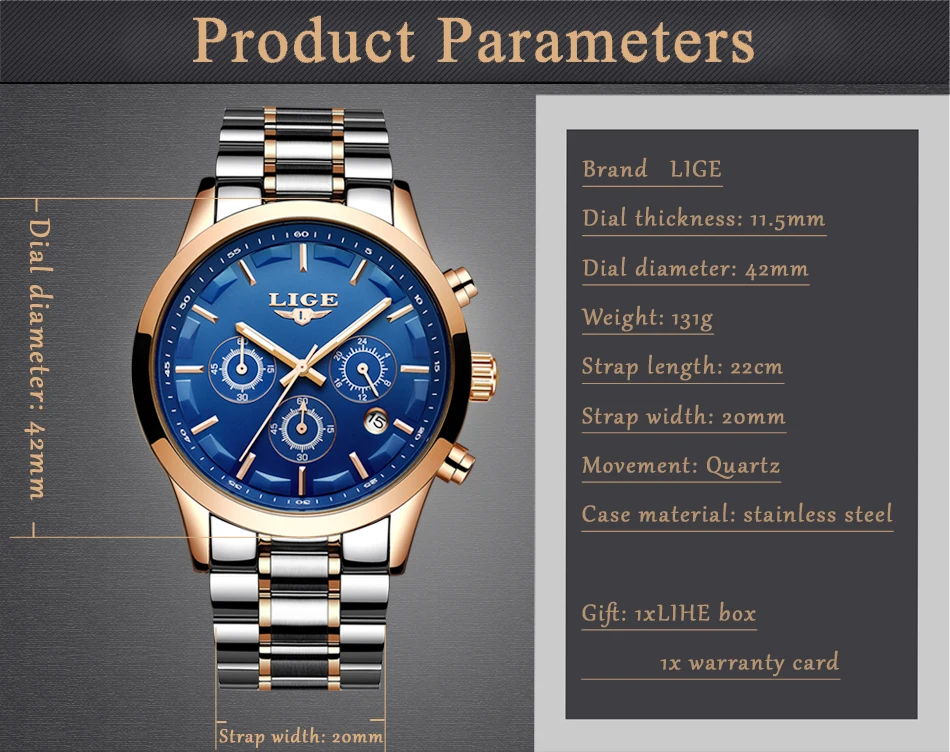 LIGE мужские спортивные часы с хронографом, полностью стальной ремешок, кварцевые армейские военные часы, мужские часы от ведущего бренда, Роскошные мужские часы