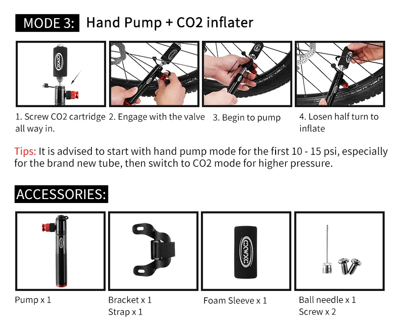 CO2 Inflator Hand Pump For Bike Combo Bicycle Pumps Mini Portable Bike Pump Valve Adapter Ball Air Inflator Cycling Bicycle Pump