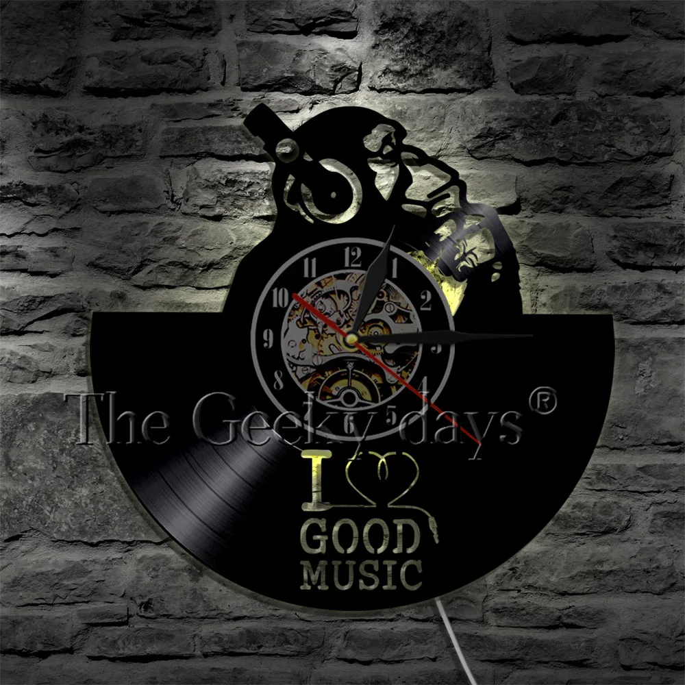 Chimp Thinker Monkey Gorilla 3D настенные часы для наушников виниловые с надписью I Love Good Music
