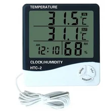 DHL 20 шт. HTC-2 большой ЖК-дисплей цифровой термометр Температура измеритель влажности Многофункциональный тестер метр гигрометр с часами