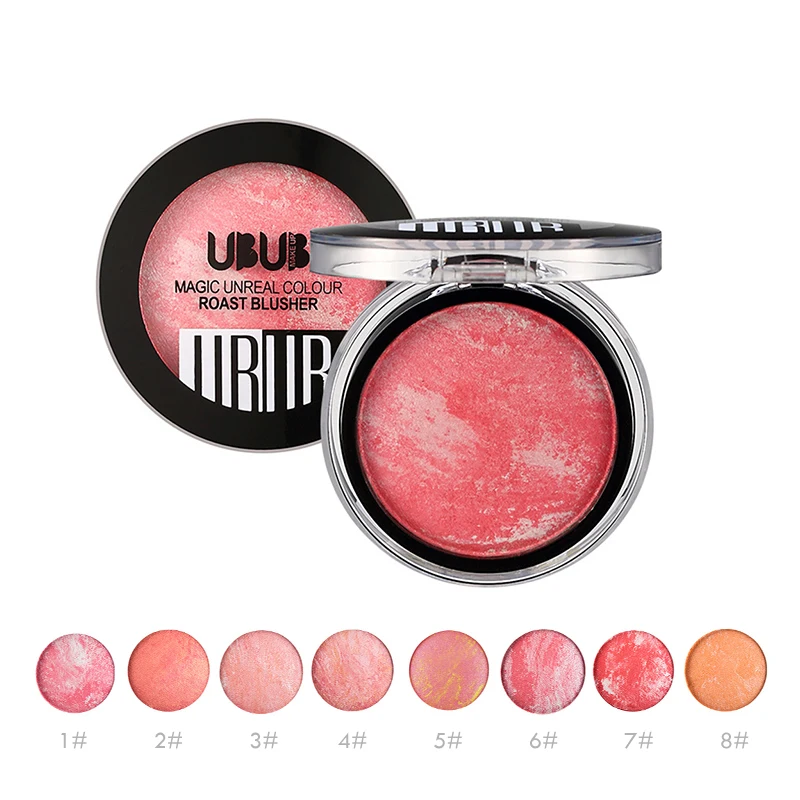 

UBUB 8 Color New Makeup Baking Blush With Puff Bronzer Baked Cheek Color Blusher Palette Petal Face Power