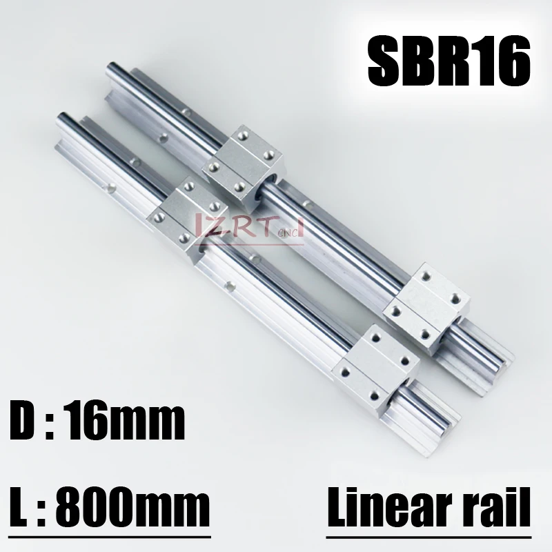 

ZRT 16mm linear rail SBR16 800mm supporter rails 2 pcs + 4 pcs SBR16UU blocks for CNC for 16mm linear shaft support rails