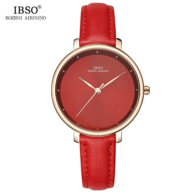IBSO, простые наручные часы для женщин, люксовый бренд, женские кварцевые часы, Reloj Mujer,, модные кожаные часы, подарок для женщин#6606 - Цвет: Красный