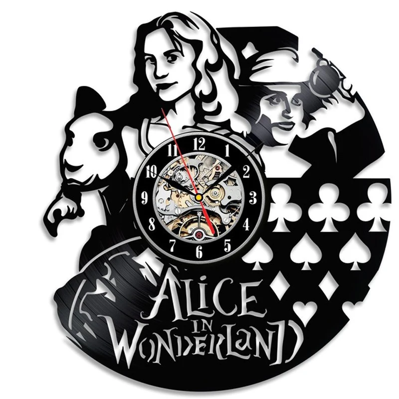 Виниловая пластинка настенные часы современный дизайн мультфильм 3D наклейки декоративная детская комната Алиса в стране чудес часы настенные часы домашний декор