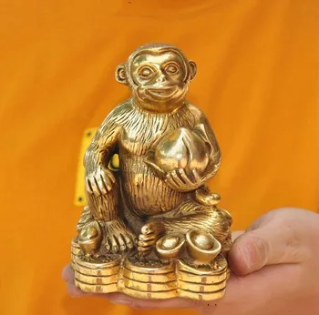 

wedding decoration Chinese Feng Shui brass wealth longevity peach Zodiac animal monkey lucky statue