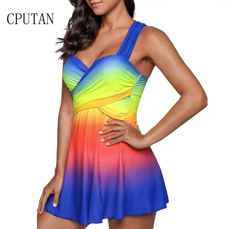 

CPUTAN Plus Size Swimwear Dress Women Big Size Two Piece Beachwear Tankini Bandeau Push Up Large Bust Swim Dress Monokini S-5XL
