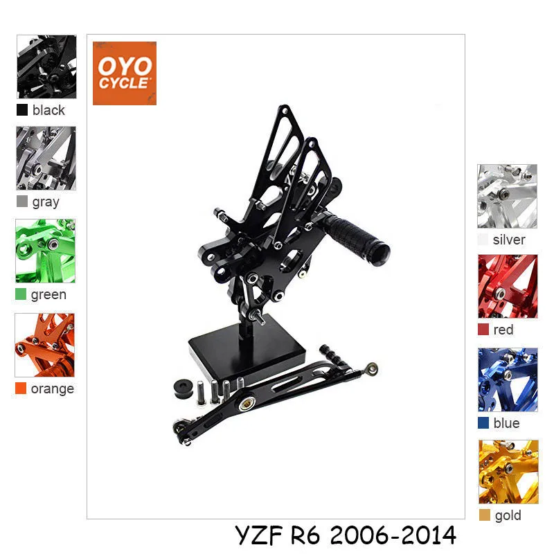 

For 06-14 Yamaha YZFR6 YZF600 YZF R6 CNC Aluminum Adjustable Rear Set Foot Pegs Pedal Footrest Rearset 2006 2007 2008 2009-2014