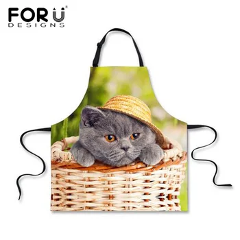 

FORUDESIGNS Funny Kitchen Apron for Woman Cute Cat Animal Print Adult Cooking Aprons Men Sleeveless Chef Apron for Hairdresser