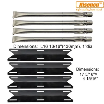 

Hisencn Barbecue Parts Kit Replacement 4pcs Porcelain Heat Plate and 4pcs SS Burner For Charmglow, Nexgrill 720-0304 Gas Grills