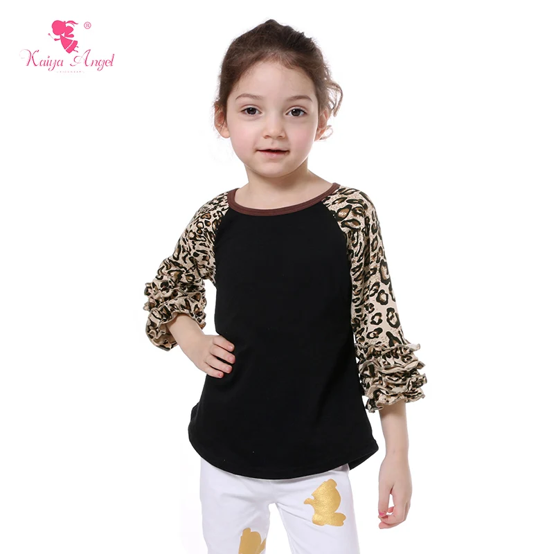 

5 pcs/ lot Kids Shirts Cheetah Icing Raglans Ruffle Raglans Top T shirt Girl Ruffle Raglan Shirt Girl Clothes Kids raglans