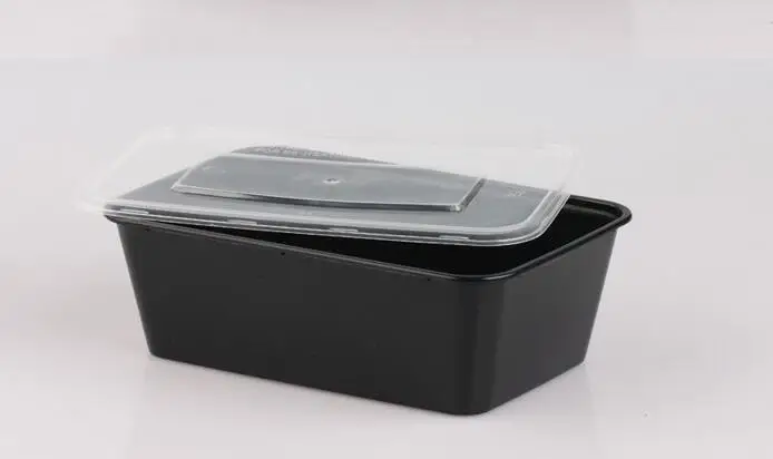 50 наборов Microwavable пищевой контейнер с крышкой Bento Box, черный с крышкой принимаем оптом и OEM - Цвет: Black 750ML