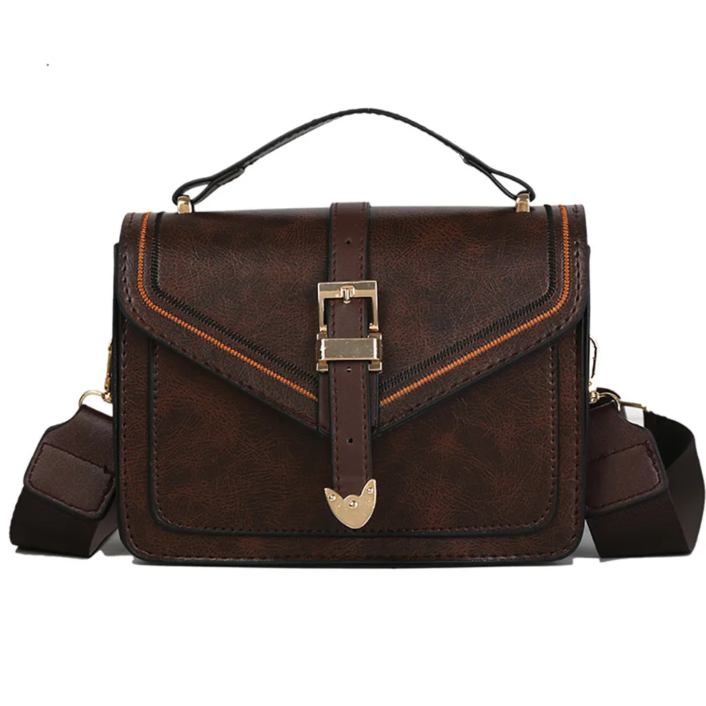 Altbest Черная женская сумка на плечо с пряжкой, Ретро стиль, широкий коричневый плечевой ремень, сумка-мессенджер, маленькая квадратная сумка, твердая крышка, заслонка# G30