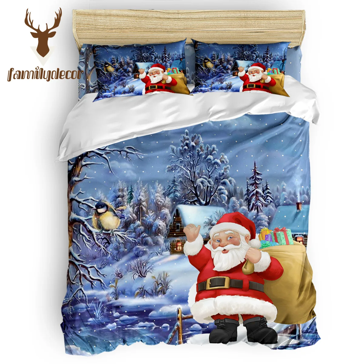 

Family Decor Snow Santa Night Christmas 4 Pcs Comforter Cover Set St. Valentine's Day Quilted Duvet Set St. Patrick's Day Mach