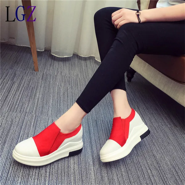Hot Sales New 2016 Autumn Black White Hidden Wedge Heels Casual Shoes Women s Elevator High