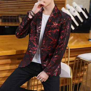 

HOBO 2019 men's suits the new printing cultivate one's morality joker flower blazer young trend