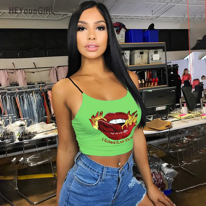 

HEYounGIRL Embroidery Sexy Crop Top Women Sleeveless Backless Tank Tops Tees Fluorescent Green Streetwear Camis Top Summer 2019