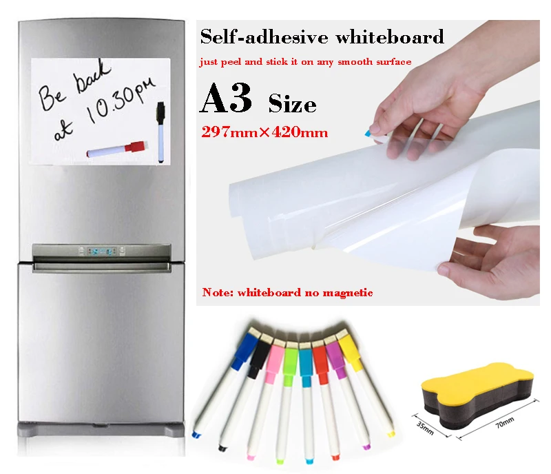 

A3 Size Elf-Adhesive Whiteboard Message Board Memorandum Presentation Boards Fridge Dry Erase White Board Gift 8 Pen 1 Eraser
