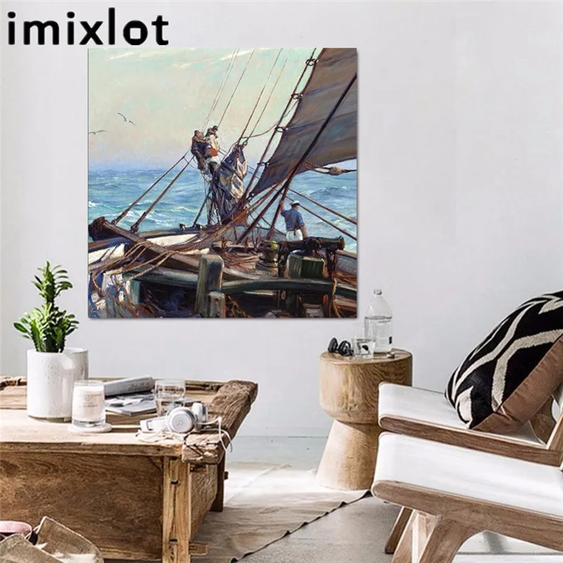 Imixlot Europe Style Sailing Boat Canvas Paintings For