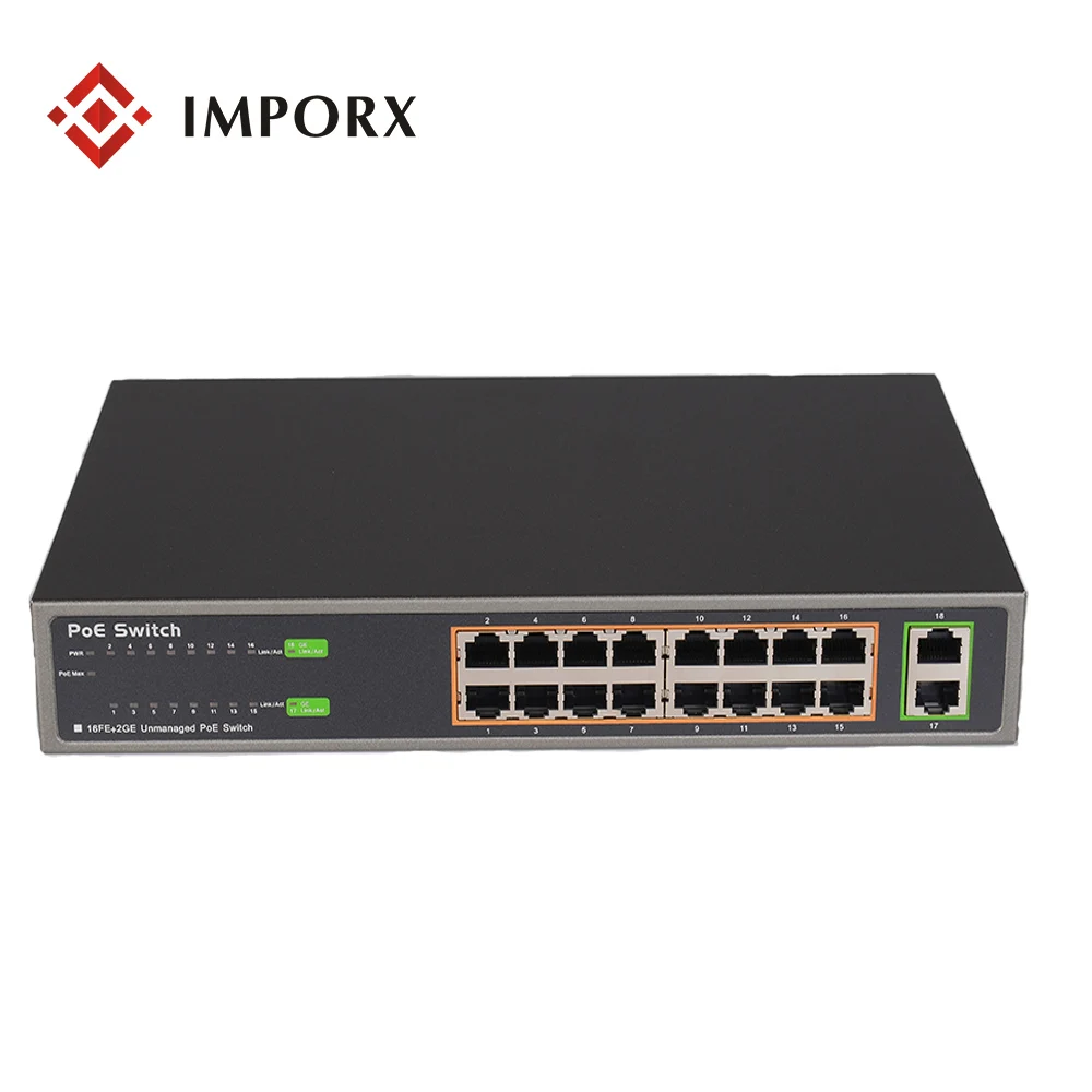 IMPORX POE коммутатор сети 16 + 2 порта для беспроводной ip камеры 10/100/1000 Мбит/с Ethernet CCTV Vlan