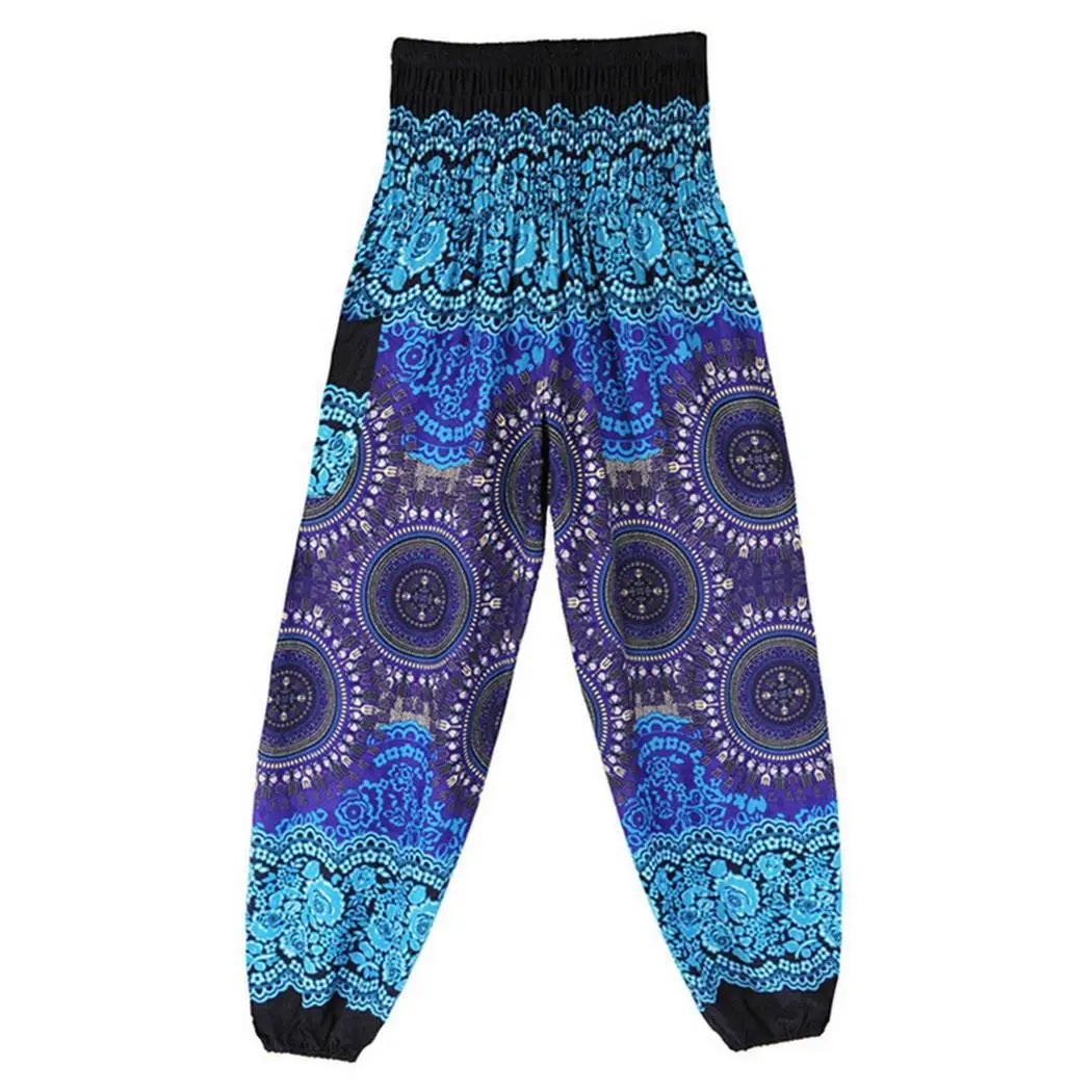 royal blue elastic Женская эластичная талия свободная печатная свободная длина по щиколотку всесезонные штаны для йоги Талия, шнурок - Цвет: royal blue elastic