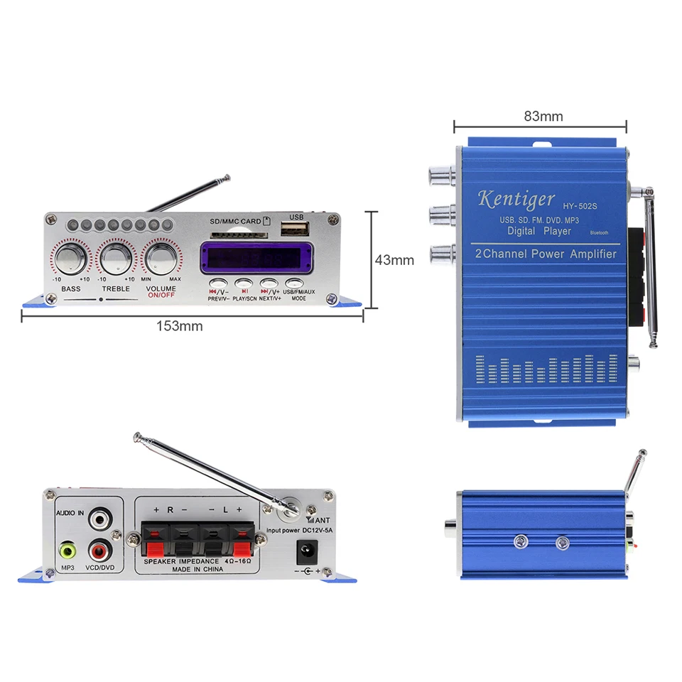 HY502S Bluetooth автомобильный усилитель мощности стерео звук режим HiFi 2 канала мини FM аудио+ MP3 динамик музыкальный плеер HY-502S