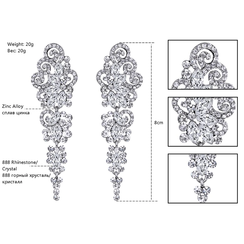 Mecresh Топ кристалл свадебные Висячие серьги для невесты Серебряный Цвет Цветочные Свадебные Длинные серьги обручальное ювелирное изделие EH295