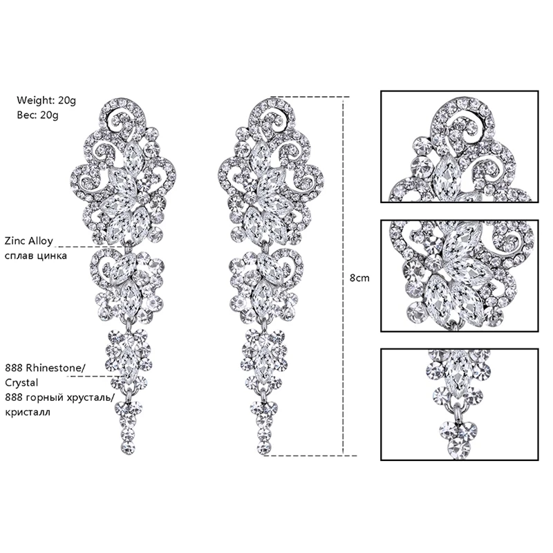 Mecresh Топ Хрустальные свадебные Висячие серьги для подружки невесты серебряного