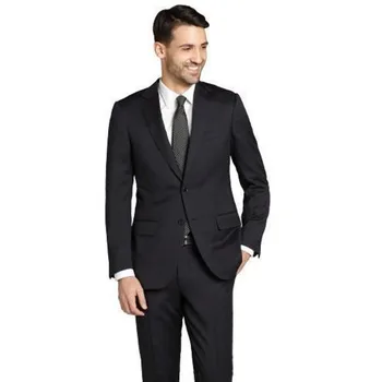 

New Arrival Black Men Suits For Wedding Notched Lapel Grooms Tuxedos Two Piece Mens Suits Slim Groomsmen Suit (Jacket+Pant)