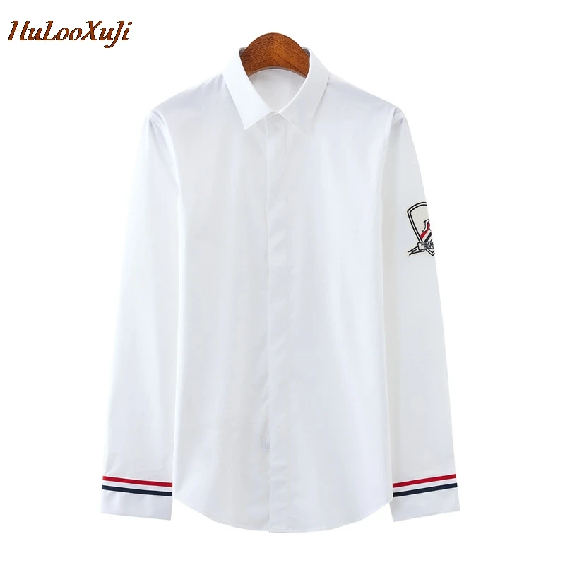HuLooXuJi الرجال الأزياء قمصان عارضة الأعمال أبيض وأسود طويل الأكمام صالح سليم الرسمي مرونة الولايات المتحدة حجم: XS-3XL