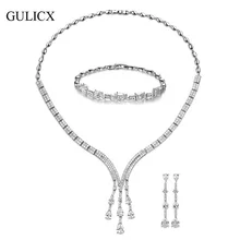 GULICX brand New Luxury Tassels Clear AAA Cubic Zirconia Earrings Necklace Jewelry Sets Factory Price Necklace Bracelet earrings